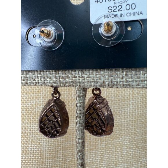 Chicos Brown Queens Royal Jewels Dangle Earrings With Faux Pearls & Faceted Gems - Picture 9 of 11
